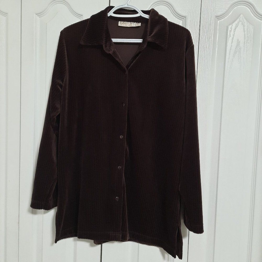 Vintage Easywear Chocolate Brown Ribbed Velour Shacket Ladies Small